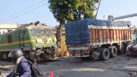 Rail Traffic Disrupted After Train Hits Stationary Truck at Manned Crossing in Jharkhand Rail Traffic Disrupted After Train Hits Stationary Truck at Manned Crossing in Jharkhand